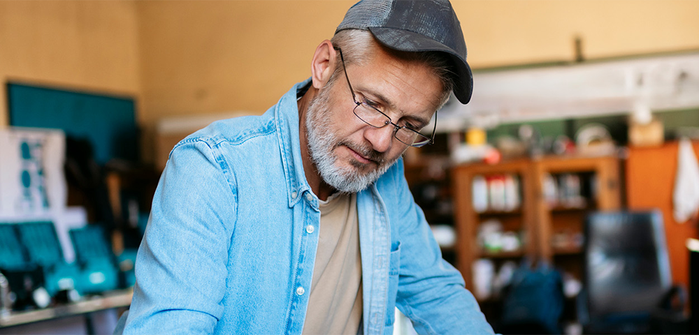 Man working in workshop office