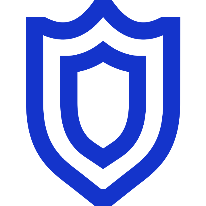 Blue shield icon symbolizing security.
