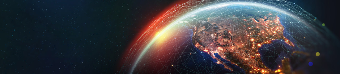 Earth from space showing North America at night with glowing network connections