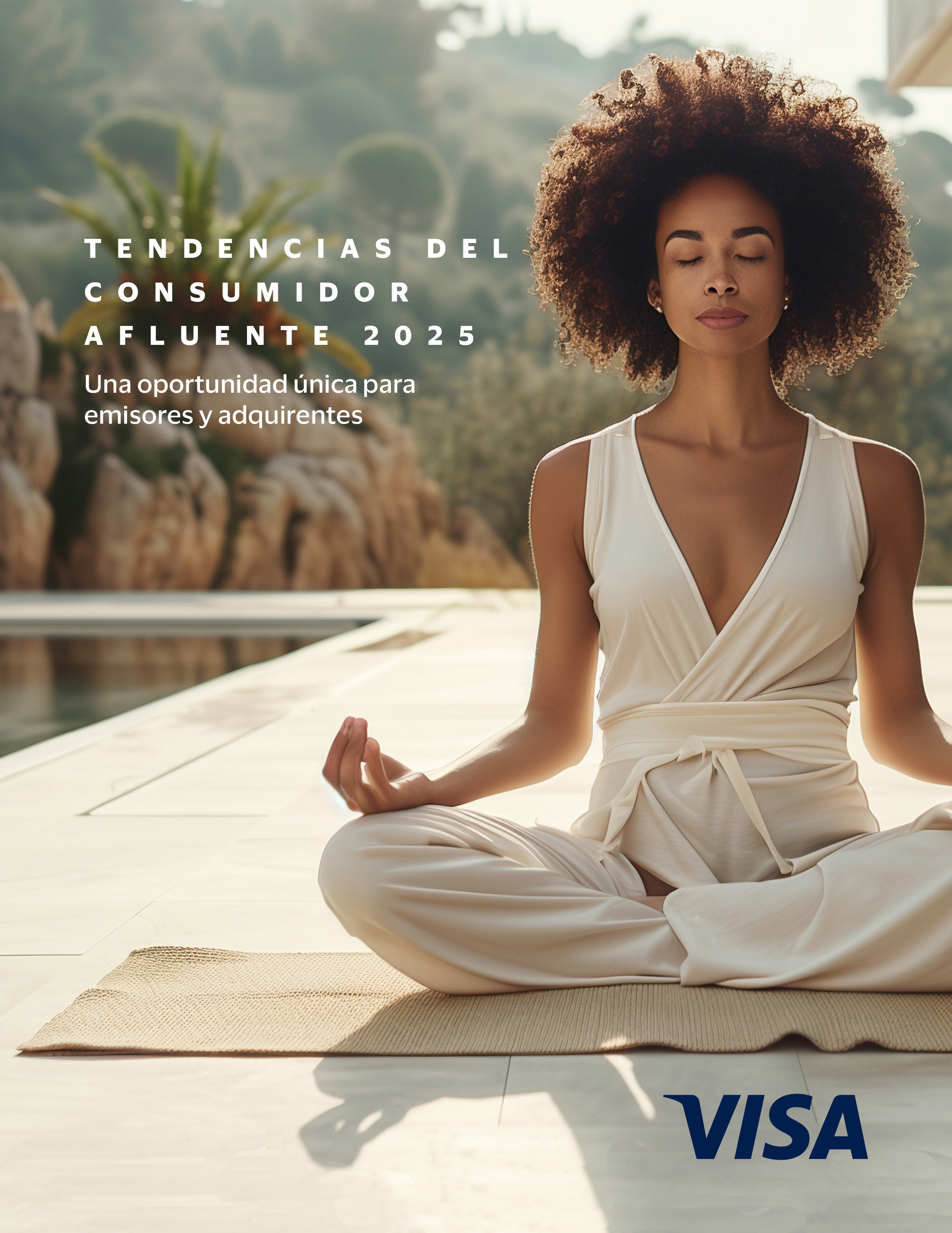 Mulher meditando, tendências Visa 2025