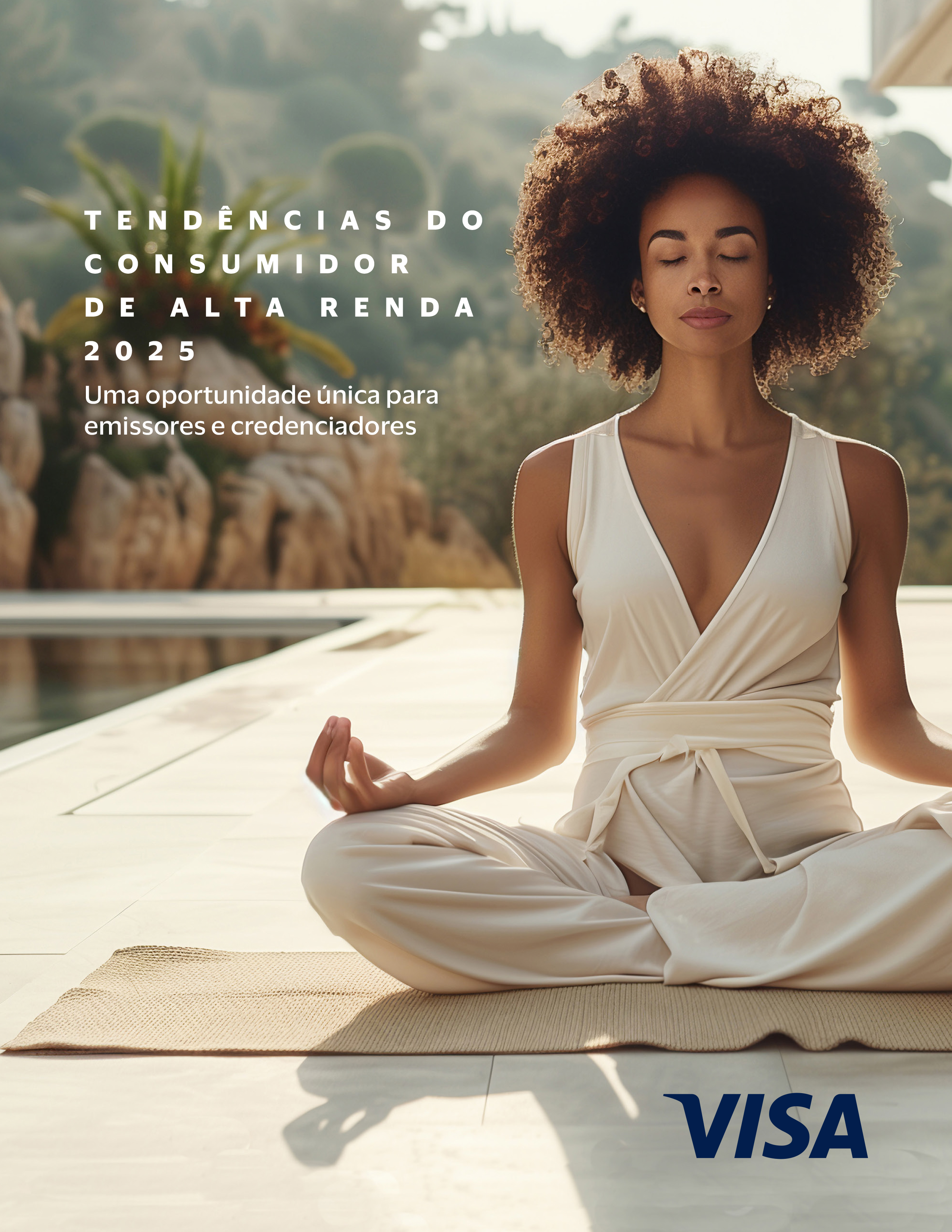 Mujer meditando, tendencias Visa 2025
