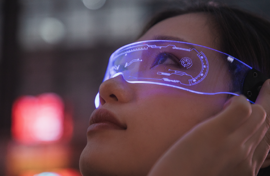 Woman wearing futuristic visor