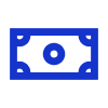 Blue icon of a single paper currency bill.
